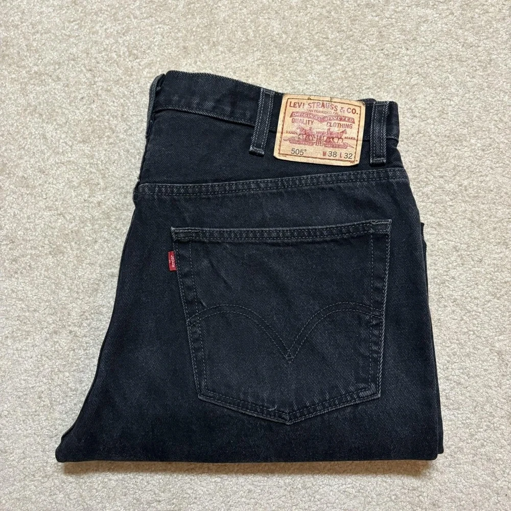 Vtg Levis 505 Jeans Mens 38x31 Black Regular Fit Straight Leg Denim Pants Casual